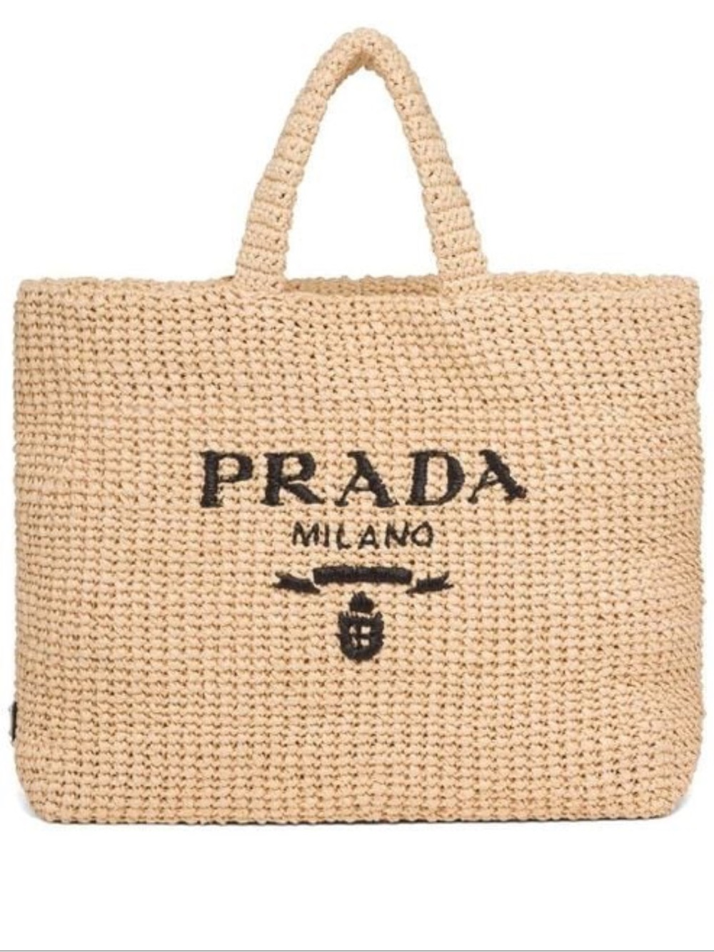Prada Beige Crochet Tote with Black Logo